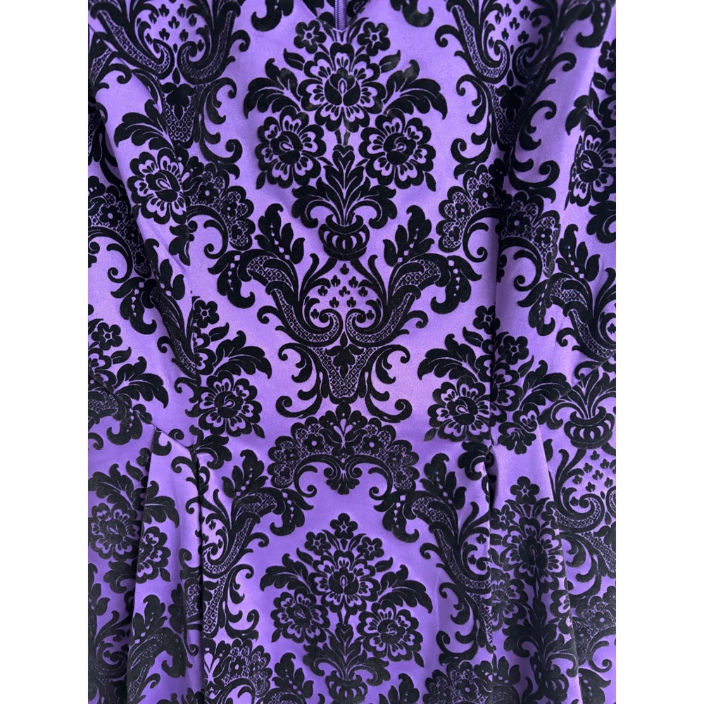 ECI NY Women Purple Black Damask Velvet Sheath Dress 10 Gothic Victorian NWT - Picture 4 of 11